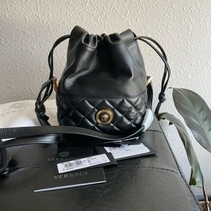 Authentic VERSACE Nappa Quilted Medusa Bucket Bag Black